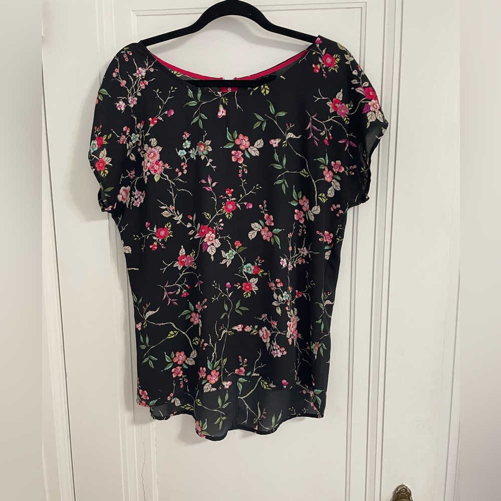 Bobeau black floral blouse, size M